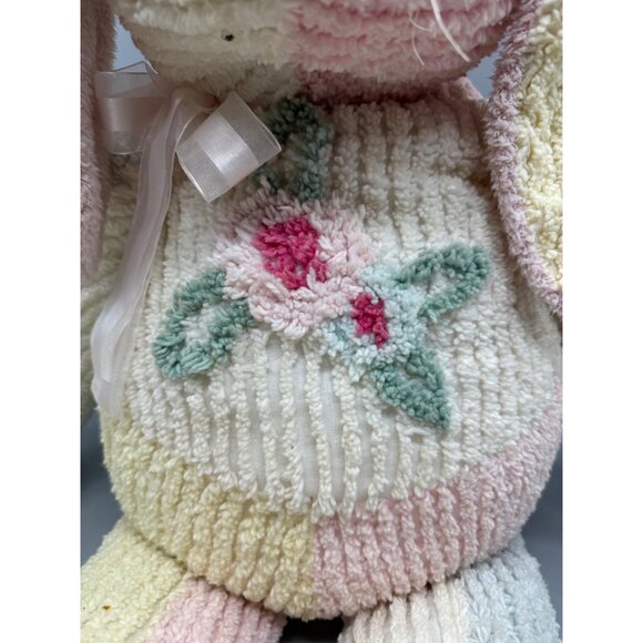 large fine toy Patchwork Chenille Stuffed Bunny Ribbon Pastel Plush animal READ - Picture 2 of 8